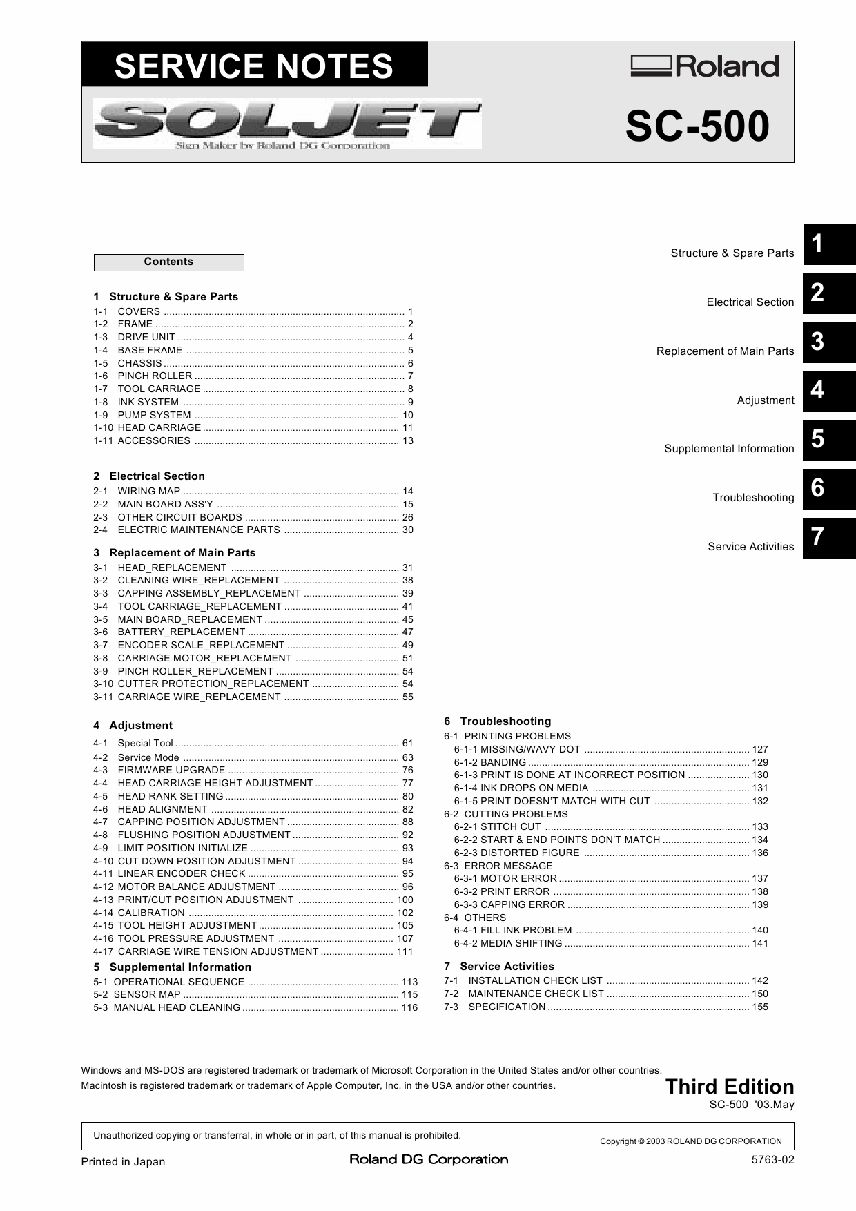 Roland SOLJET SC 500 Service Notes Manual-1